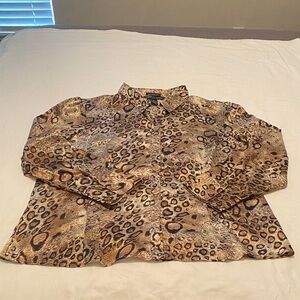 Antilia Femme Brown Leopard Print Button Down Shirt